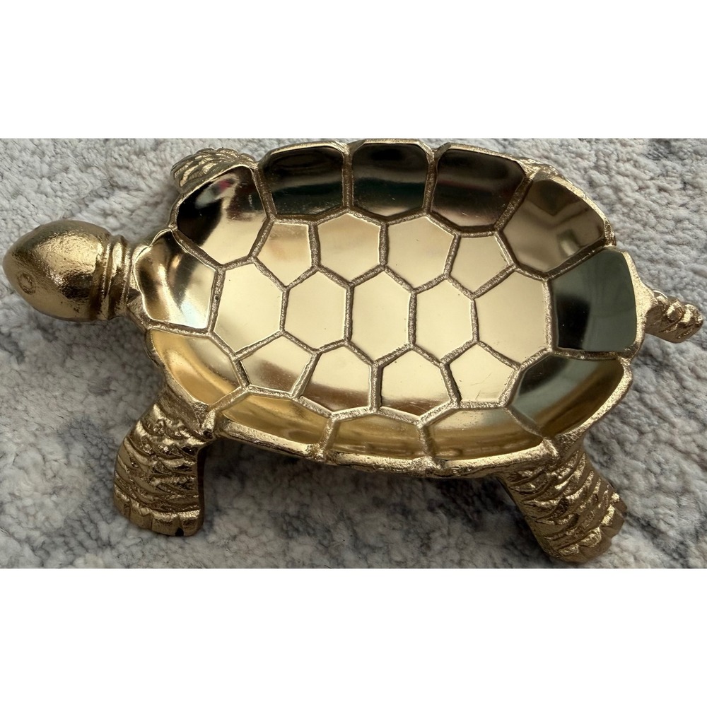 Gold Turtle Trinket Dish Metallic Jewelry Tray Animal Home Decor Accent